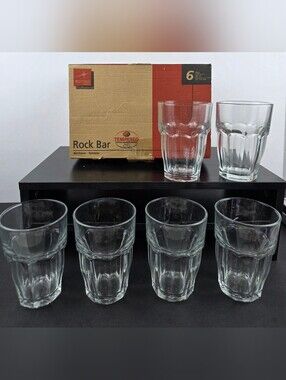 Bormioli Rocco Rock Bar 12.5 oz Tumblers Set of 6 Tempered Glass Italy